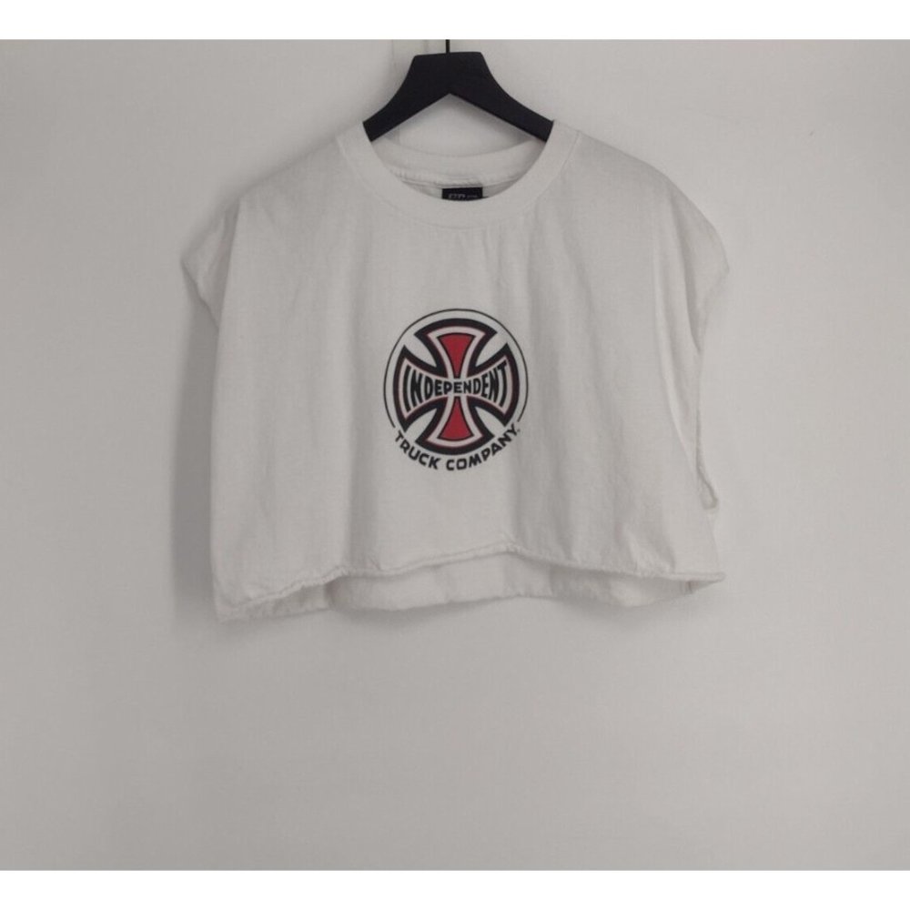 Y2K VTG Cropped Tank Independent Cross Logo NHS Skate White T-Shirt Womens 2XL
